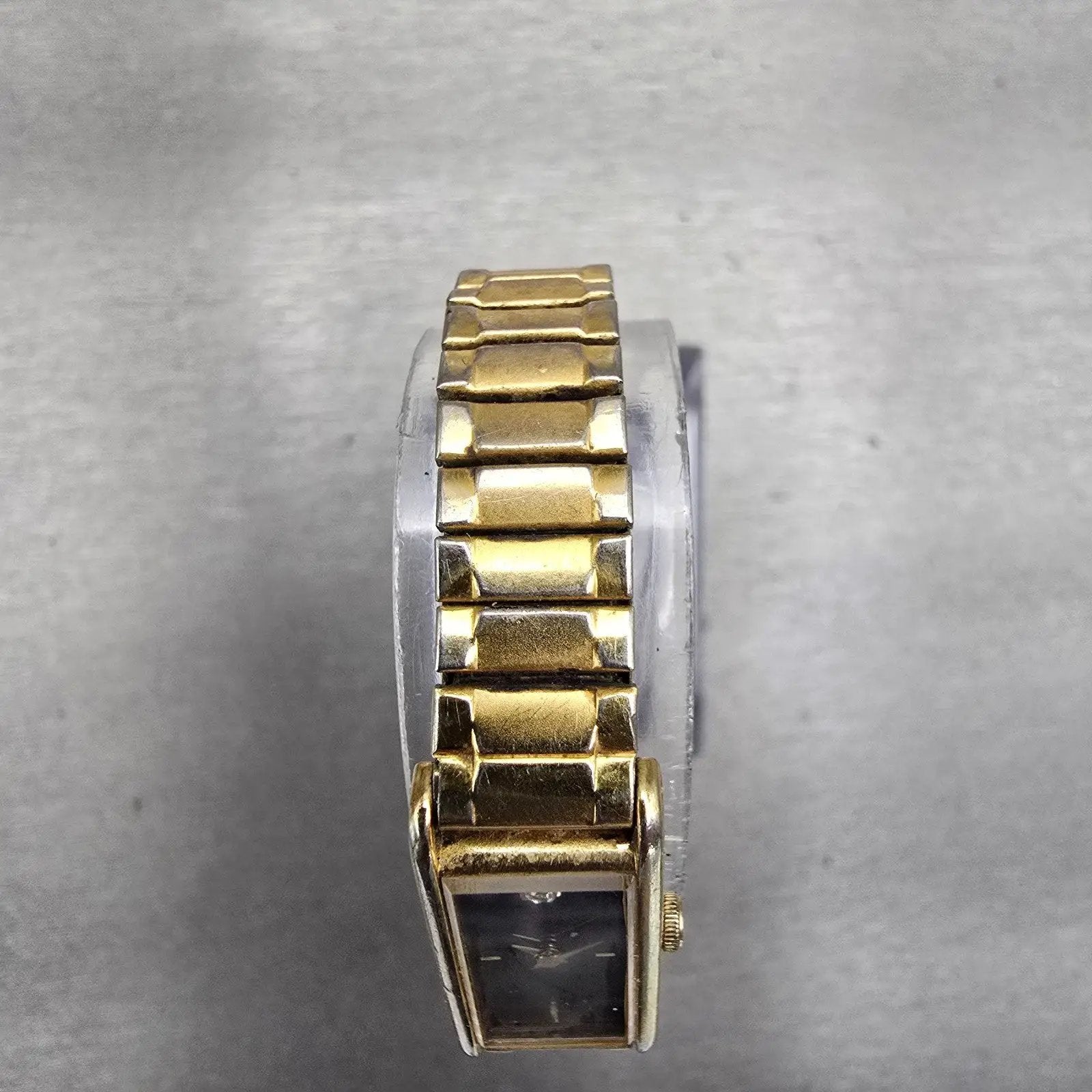 Seiko Watch Women 12mm Brown Dial Gold Tone Rectangle 2E20-5349 New Battery VTG4