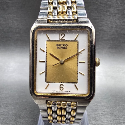 Seiko Tank Watch Men 26mm Gold Dial Two Tone Rectangle V701-5K99 New Battery VTG0