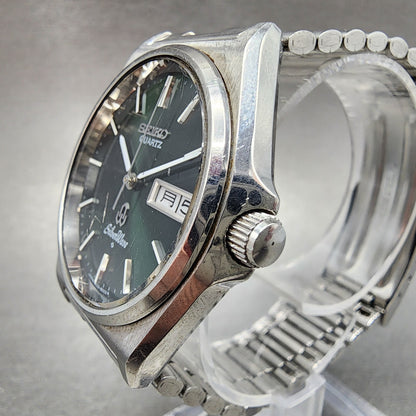 Seiko SilverWave Watch Men 36mm Green Dial Silver Tone Daydate 8229-8000 NewBat
