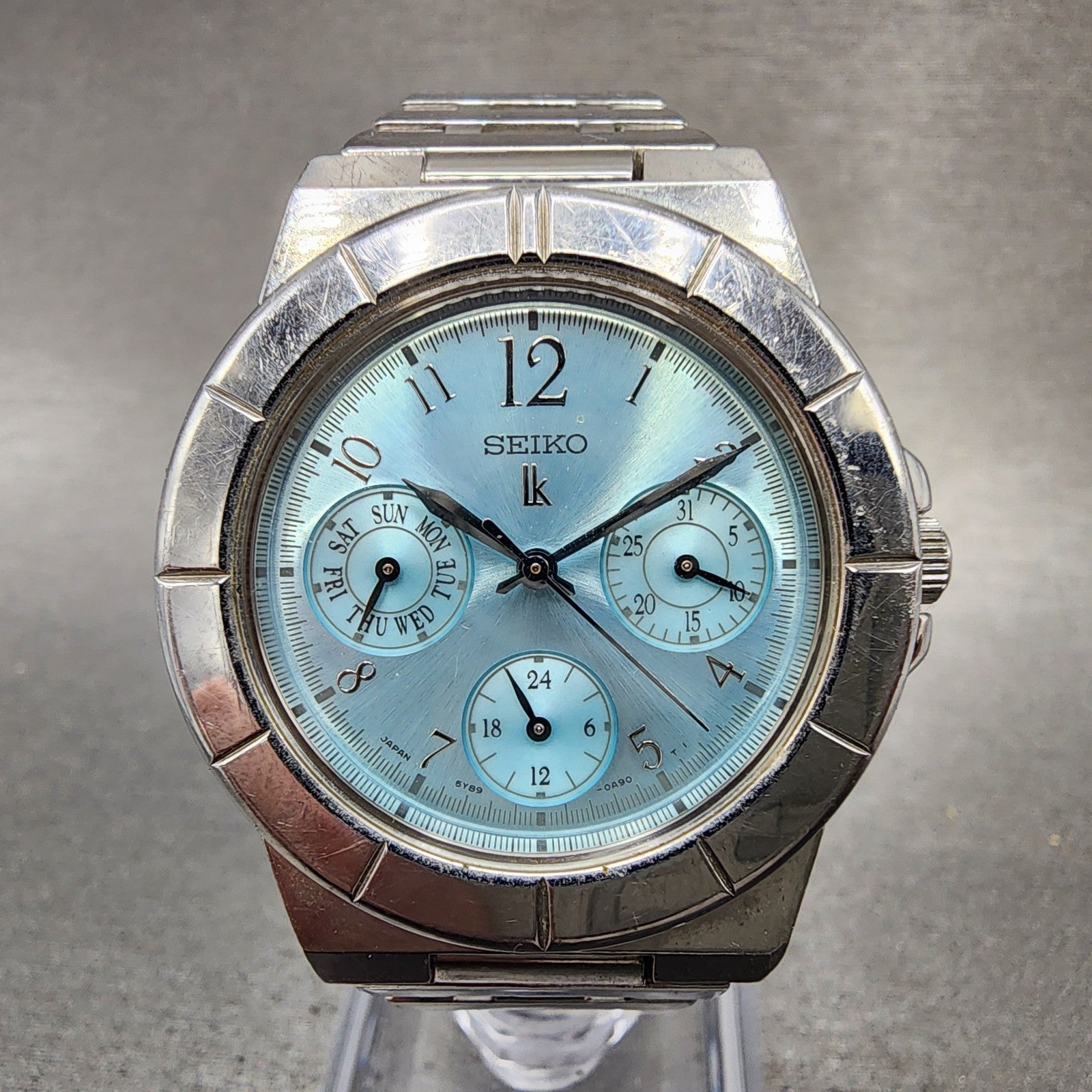 Seiko Lukia Watch Women 33mm Blue Dial Silver Tone Daydate 5y890b30 New Battery0