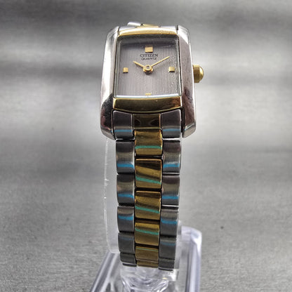 Citizen Watch Women 17mm Silver Dial Two Tone Rectangle 5920-S77112 New Battery5