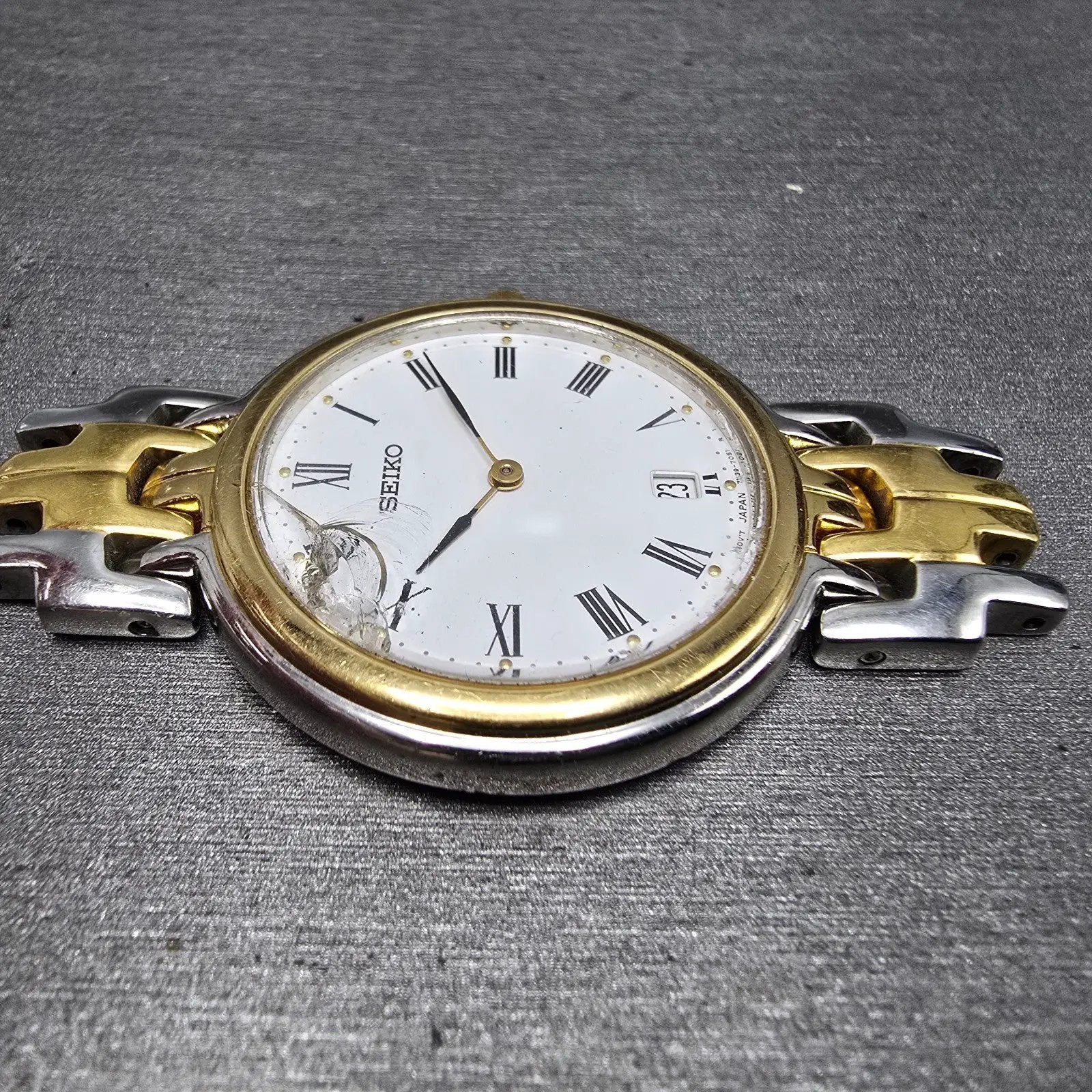 Seiko Watch Men 34mm White Dial Two Tone Date Round READ!! 7N39-7029 New Battery5