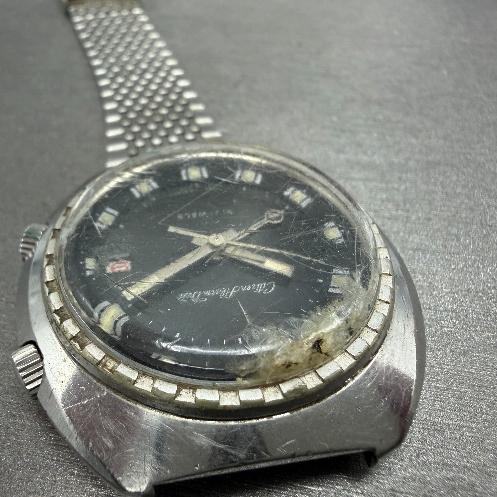 Citizen Alarm Date Watch Men 42mm Black Dial Silver Tone 4-310055 Manual Runs4