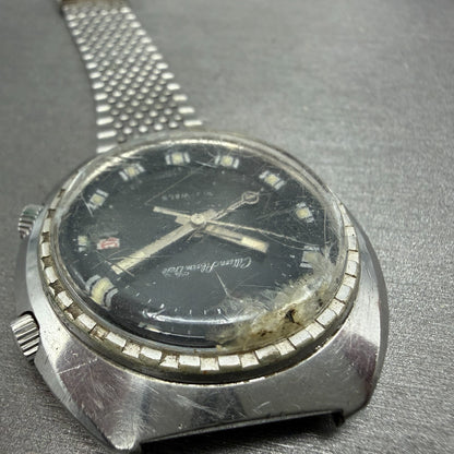 Citizen Alarm Date Watch Men 42mm Black Dial Silver Tone 4-310055 Manual Runs4