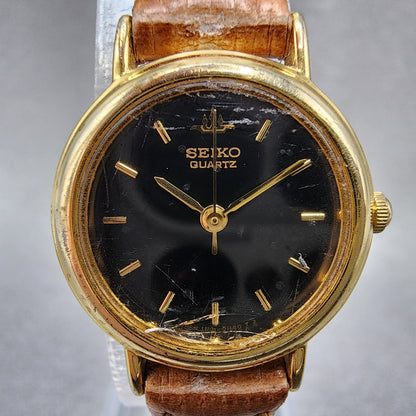 Seiko Watch Women 21mm Black Dial Gold Tone Round 1n010e20 New Battery1