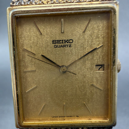 Seiko Tank Watch Men 24mm Gold Dial Gold Tone Rectangle Date 2A32-5019 PARTS VTG2