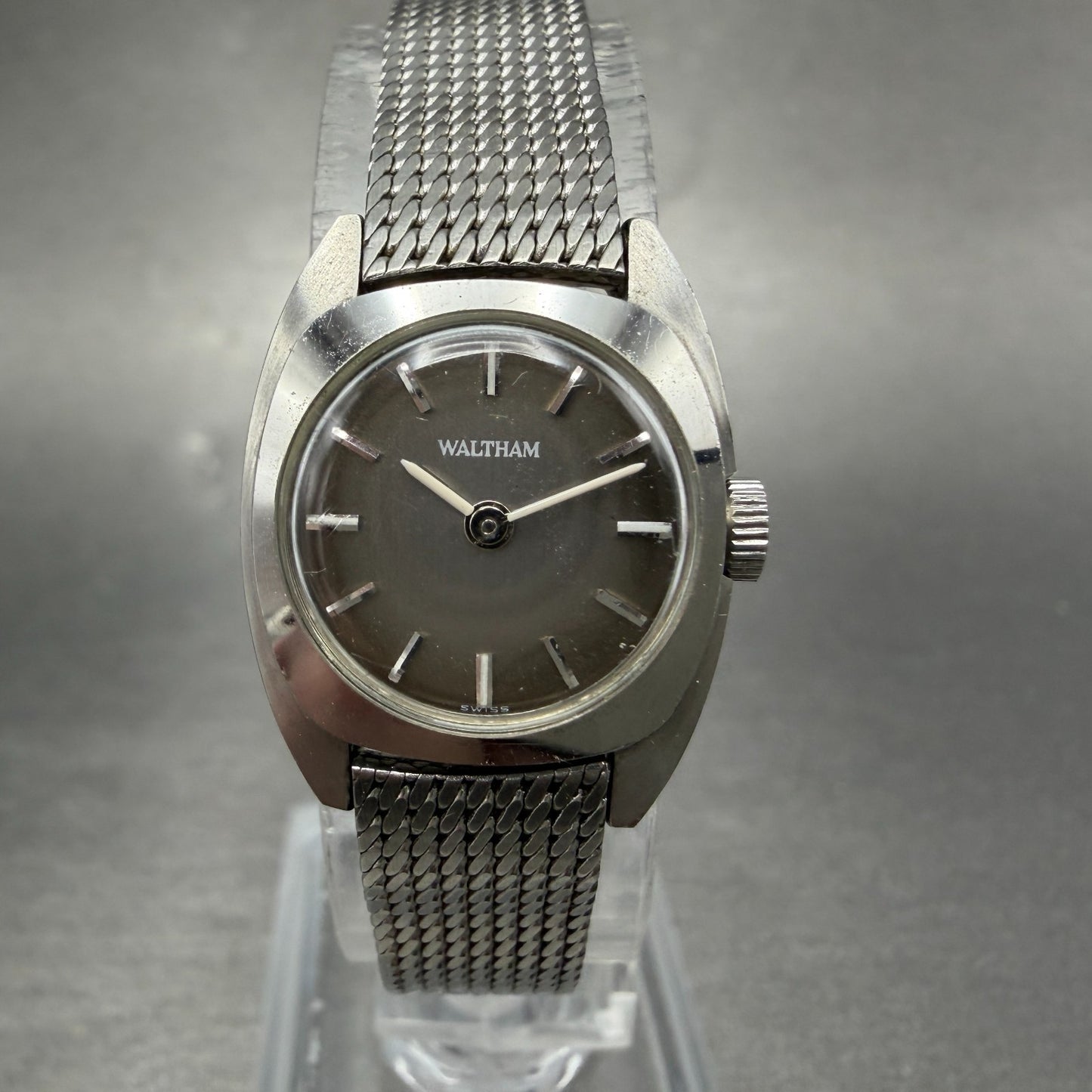 Waltham Watch Women 19mm Gray Dial Steel Manual Wind Mesh Band Round Manual VTG0