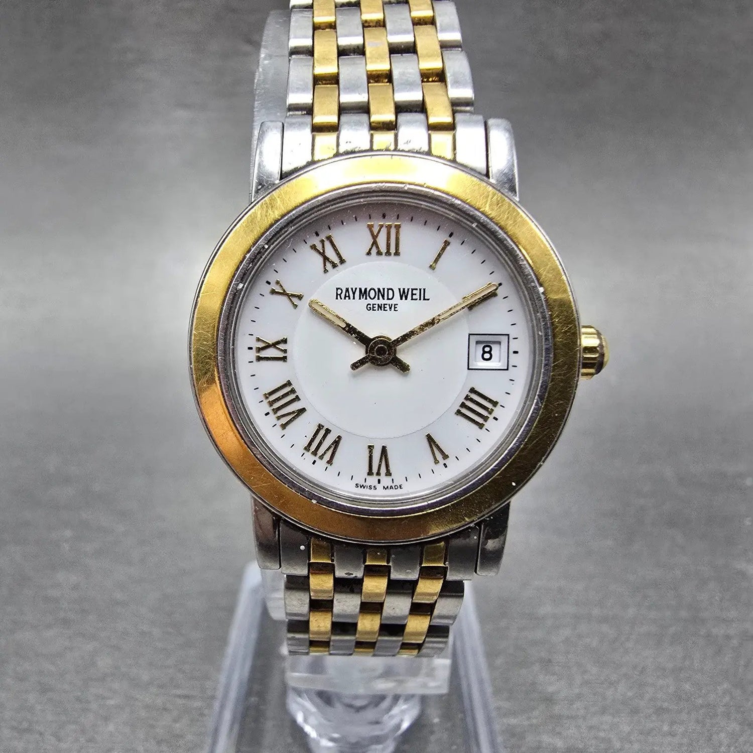 Raymond Weil Toccata Watch Women 25mm White Dial Two Tone Date Round New Batt JK0