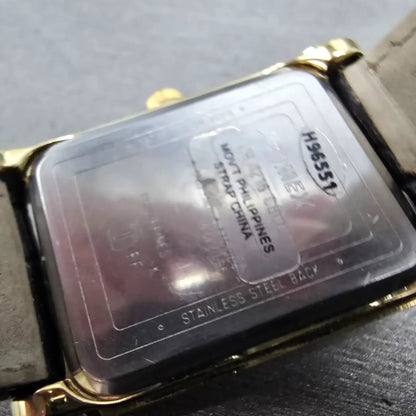 Timex Tank Watch Men 25mm White Dial Gold Rectangle Indiglo New Battery VTG9