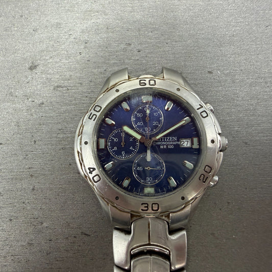 Citizen Chronograph Watch Men 41mm Blue Dial Steel Date 0510-S92294 PARTS VTG0