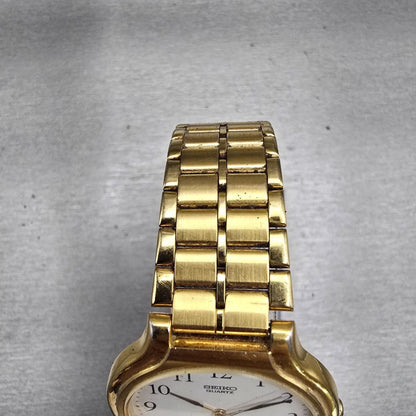 Seiko Watch Men 34mm White Dial Gold Tone Round V701-6K09 New Battery Vintage4