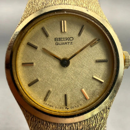 Seiko Watch Women 19mm Champagne Dial Gold Tone Round 2C20-0029 New Battery VTG1