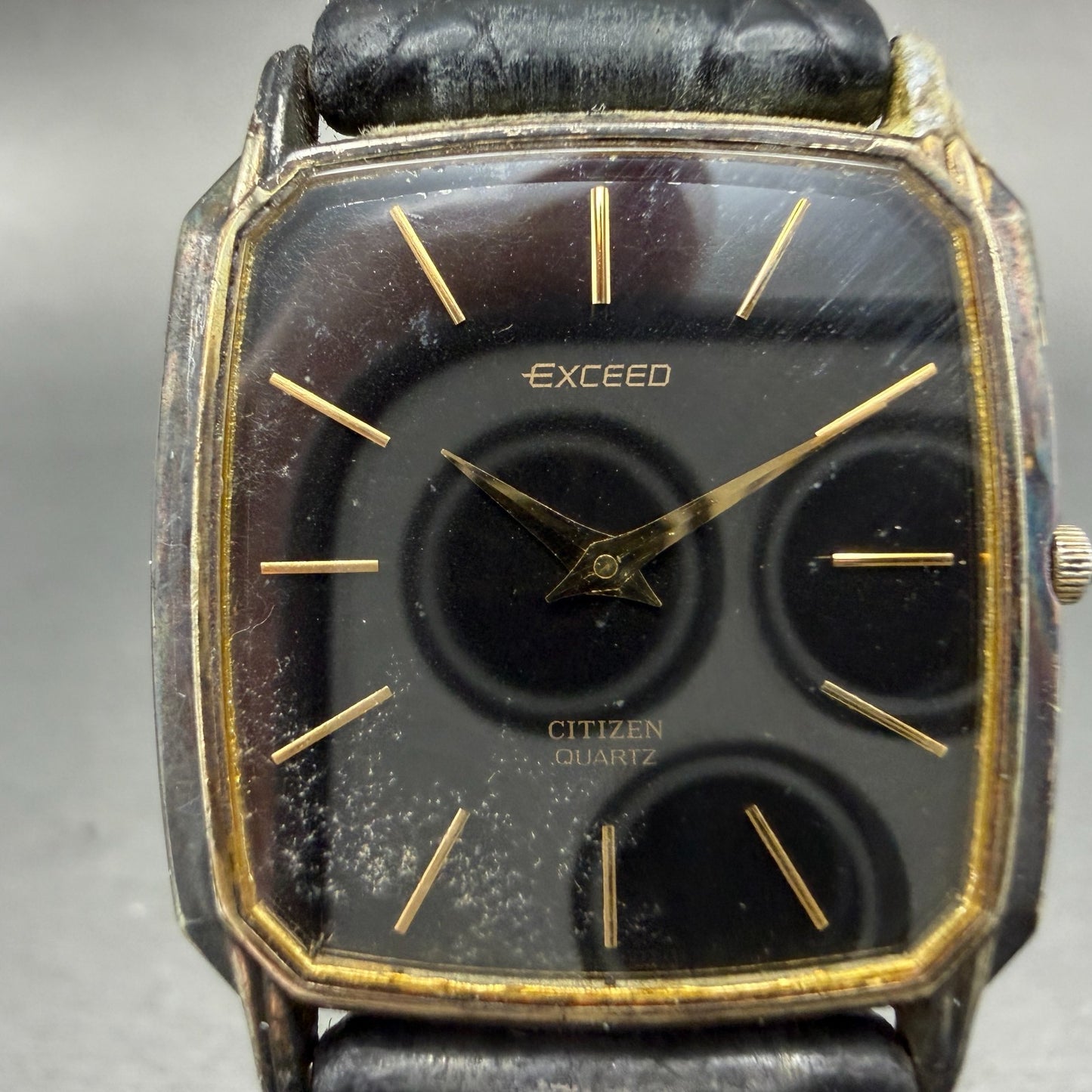 Citizen Exceed Watch Men 28mm Black Dial Gold Tone 2720-272005 New Battery VTG1