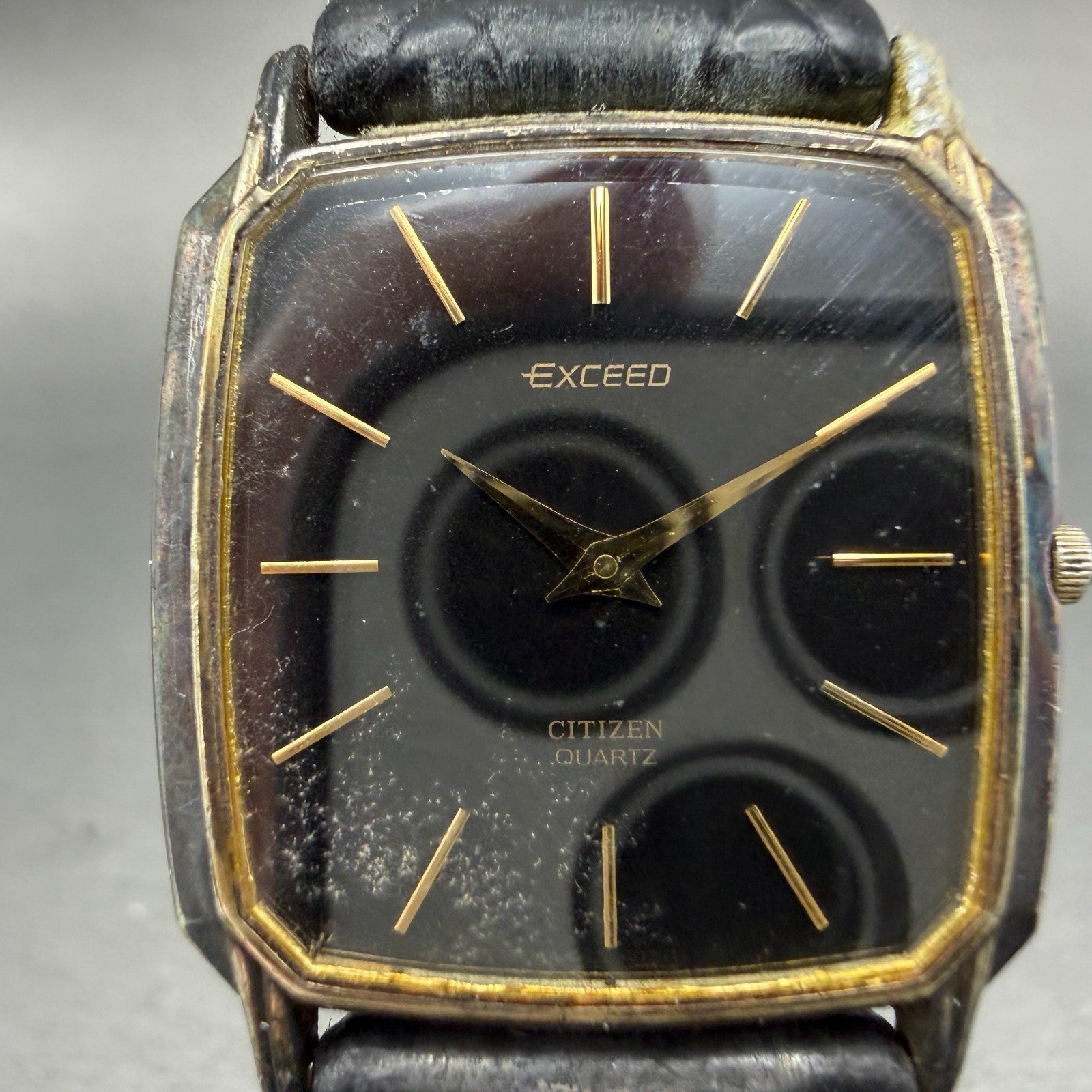 Citizen Exceed Watch Men 28mm Black Dial Gold Tone 2720-272005 New Battery VTG1