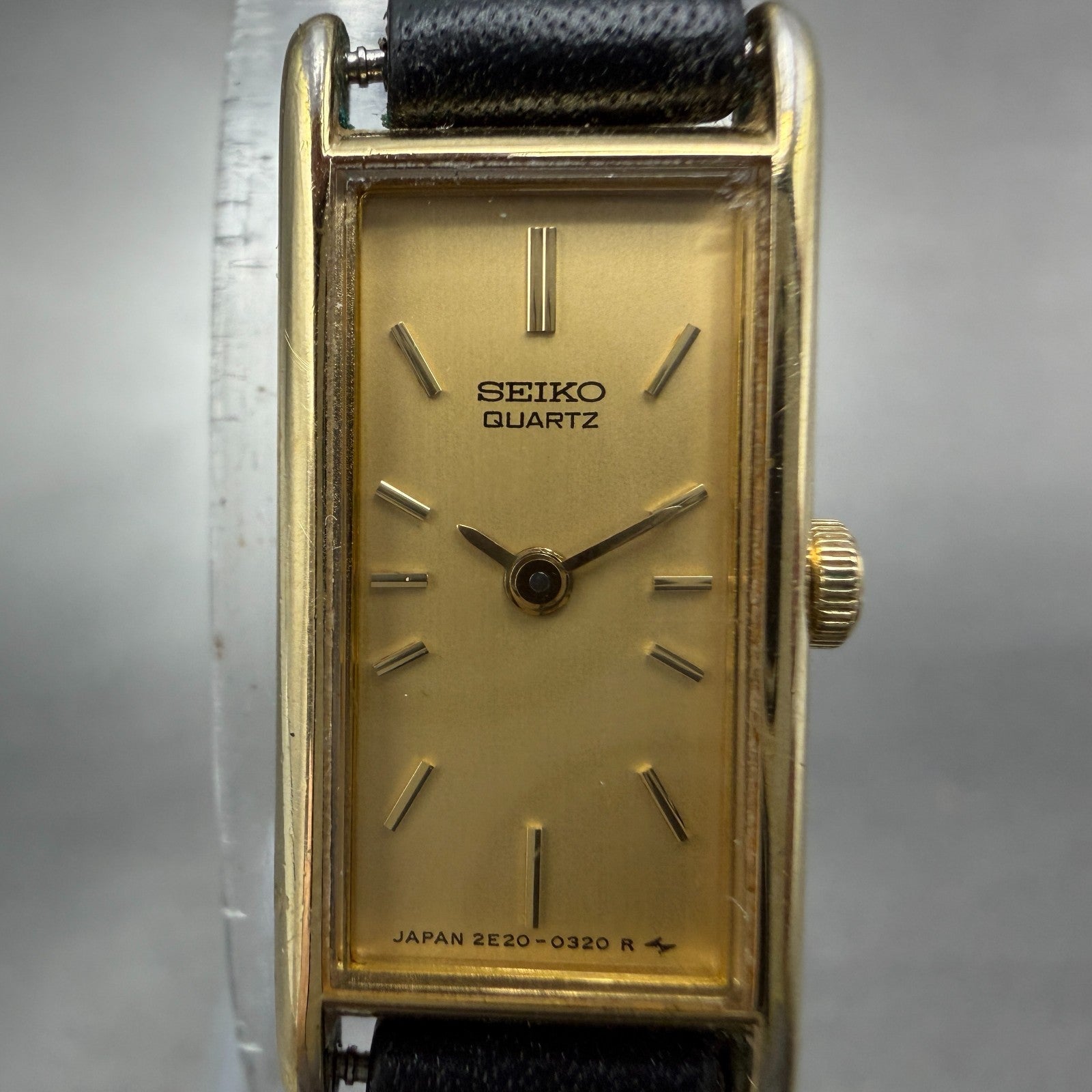 Seiko Tank Watch Women 12mm Champagne Dial Gold Tone 2E20-5239 New Battery NJHD1