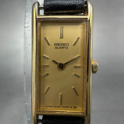 Seiko Tank Watch Women 12mm Champagne Dial Gold Tone 2E20-5239 New Battery NJHD1