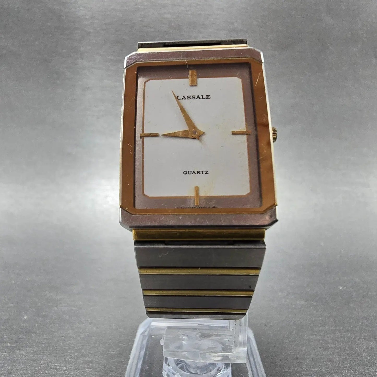 Seiko Lassale Tank Watch Men 24mm White Dial Two Tone Rectangle 7750-5079 PARTS6