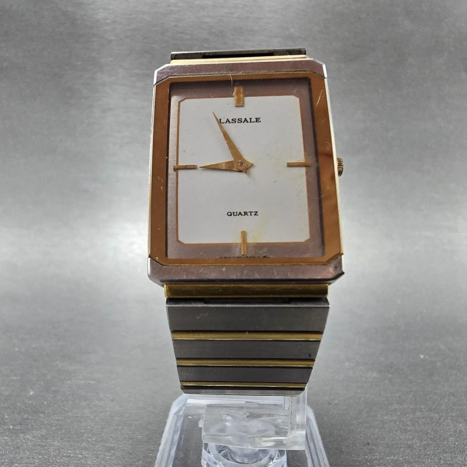 Seiko Lassale Tank Watch Men 24mm White Dial Two Tone Rectangle 7750-5079 PARTS6