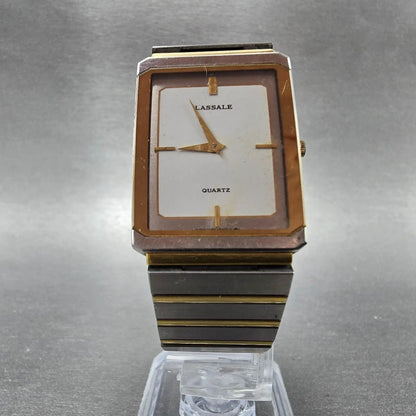 Seiko Lassale Tank Watch Men 24mm White Dial Two Tone Rectangle 7750-5079 PARTS6