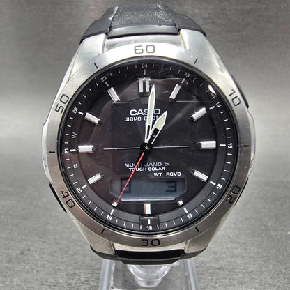 Casio Wave Ceptor WVA-M640 Watch Men 43mm Black Silver Solar Analog Digital Runs0
