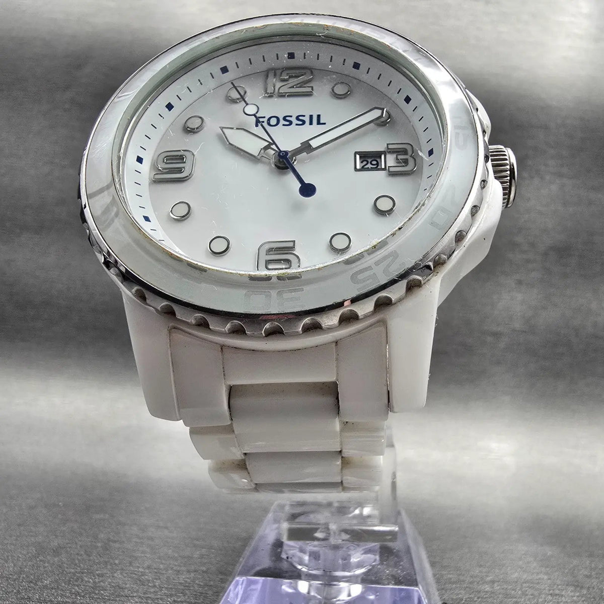 Fossil Dive Watch Womens 48mm White Dial Two Tone Date Round CE-5009 New Battery5