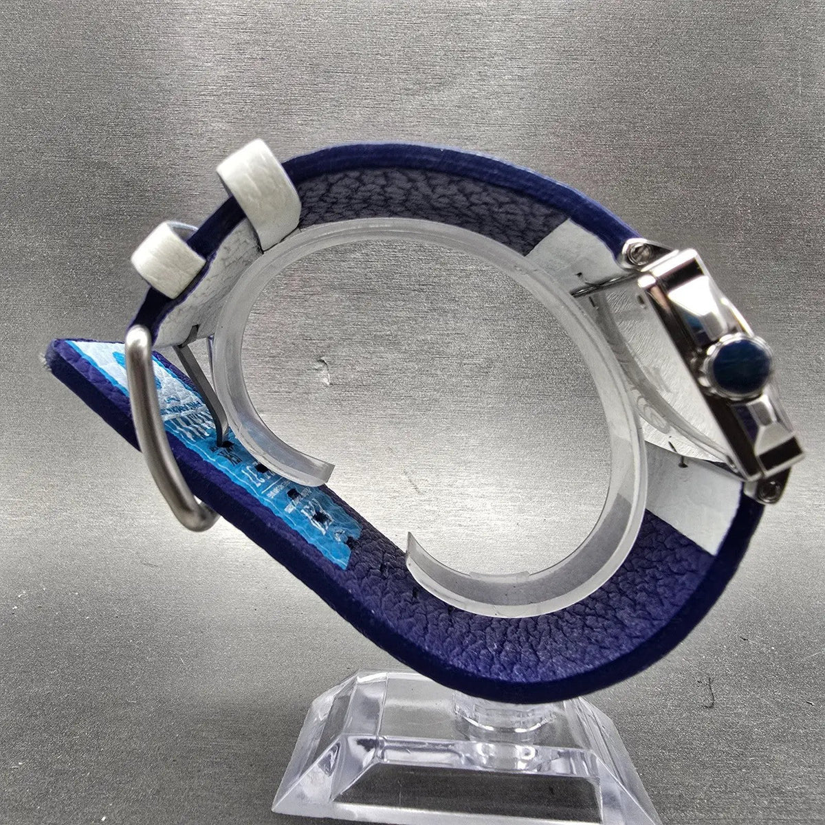 Panam Dual Time Watch Men 56mm Blue Dial Silver Tone Rectangle New Battery10