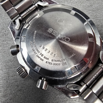 Seiko Chronograph Watch Men 43mm Silver Dial Silver Date 6T63-00E0 New Batt10