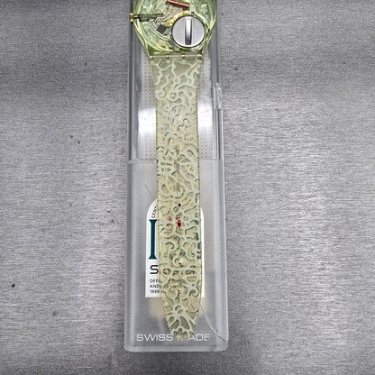 Swatch Tai Sun Watch Men 34mm Silver Dial Green Case GG133 New Battery NOS10