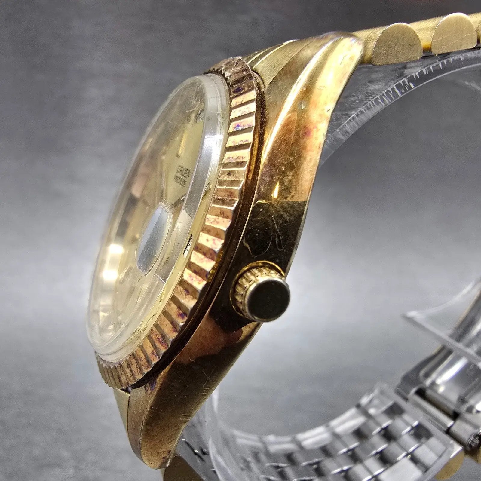 Gruen President Watch Men 36mm Champagne Dial Gold Tone Daydate Round PARTS VTG4