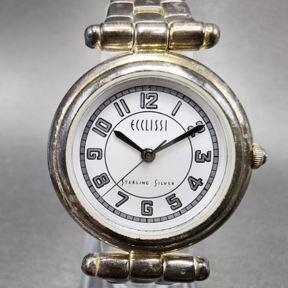 Ecclissi Watch Women 27mm White Dial Sterling Silver Round 3240 New Battery1