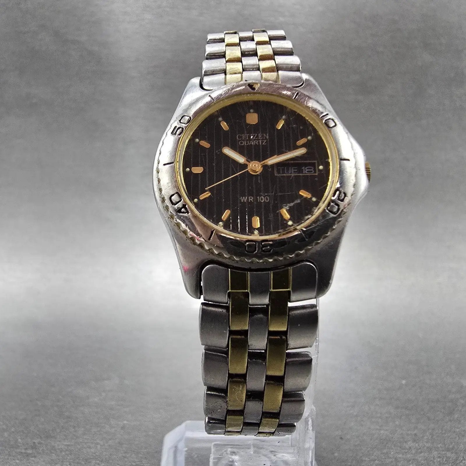 Citizen Dive Watch Women 27mm Black Dial Two Tone Daydate 6000-K06487 NewBattery5