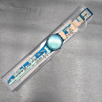 Swatch Metroscape Watch Men 34mm Blue Dial Blue Case GN109 New Battery NOS15
