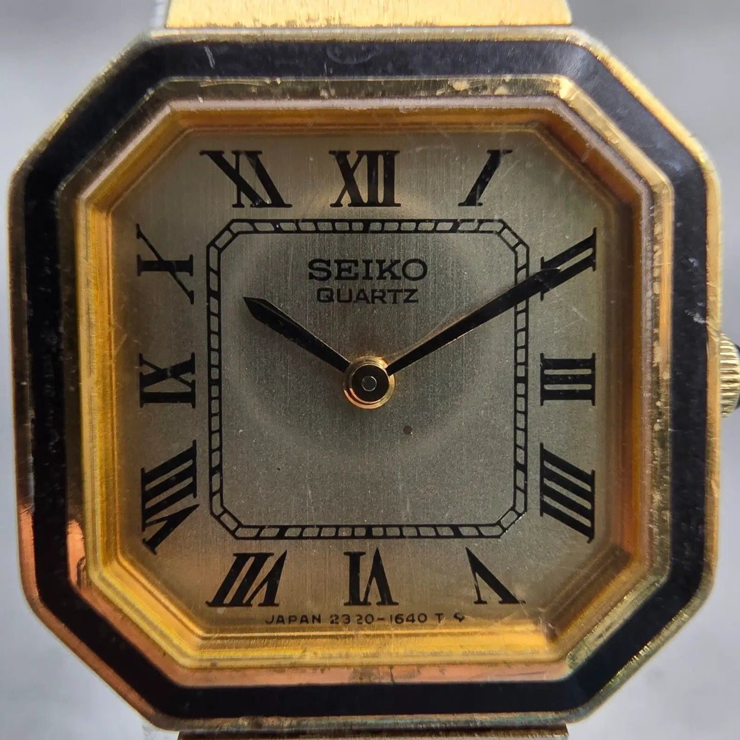 Seiko Watch Women 20mm Gold Dial Gold Tone Octagon 2320-5889 New Battery Vintage1
