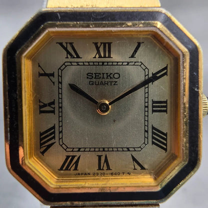 Seiko Watch Women 20mm Gold Dial Gold Tone Octagon 2320-5889 New Battery Vintage1