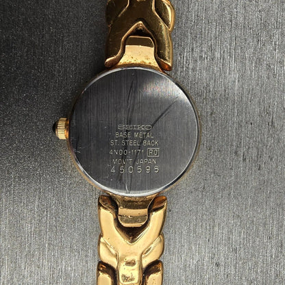 Seiko Watch Women 20mm Green Dial Gold Tone Gemmed Round 4N00-1171 New Battery10