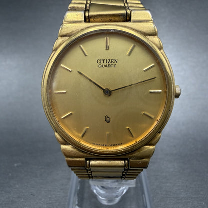 Citizen CQ Watch Men 30mm Gold Dial Gold Tone Round 3620-364228 New Battery0