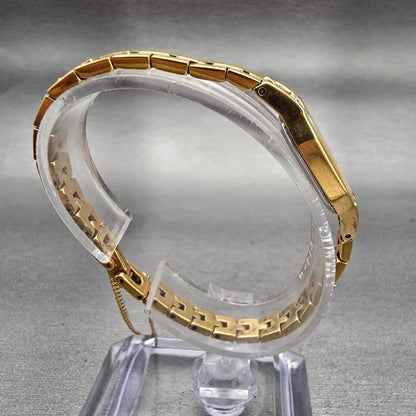 Seiko Watch Women 12mm Gold Dial Gold Tone Rectangle 2E20-6179 New Battery VTG8