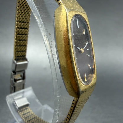 Seiko Tank Watch Women 13mm Brown Dial Gold Tone Oval 1320-5009 New Battery ABC3
