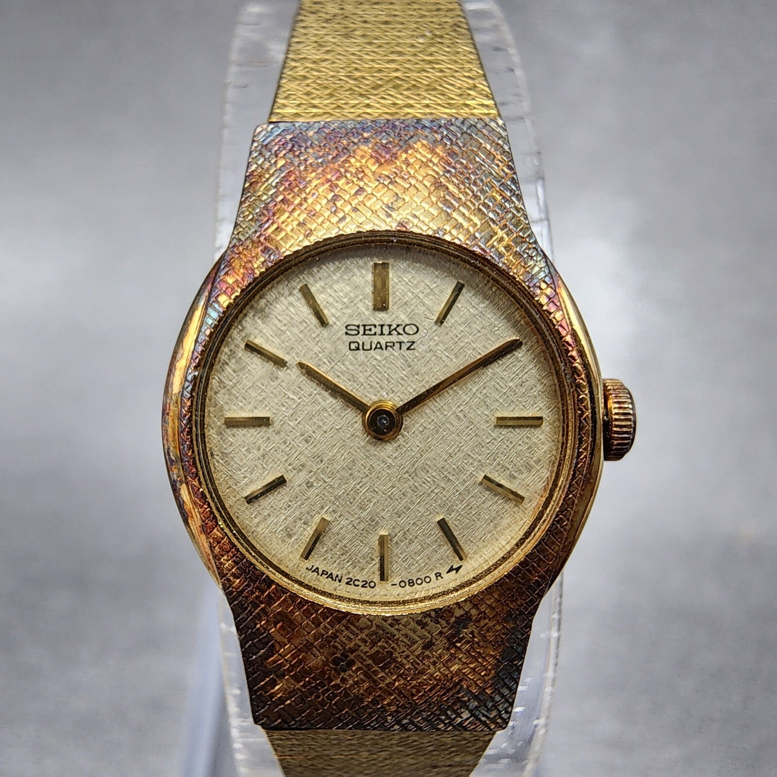 Seiko Watch Women 17mm Champange Dial Gold Tone Round 2C200149 New Battery3