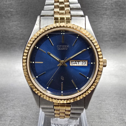 Citizen CQ President Watch Men 35mm Blue Dial Two Tone 6100-R00405 New Battery0