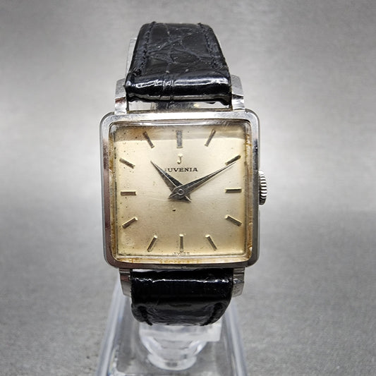 Juvenia Tank Watch Women 21mm Champagne Dial Silver Tone Rectangle Manual Wind0