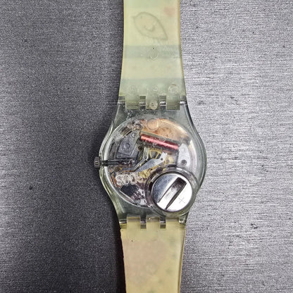 Swatch Kid's Patchwork Watch Women 25mm Silver Dial Clear Case LN141 New Battery8