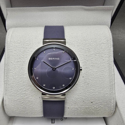 Bering Classic Watch Women 31mm Purple Dial Silver Purple Mesh Band Round Works0