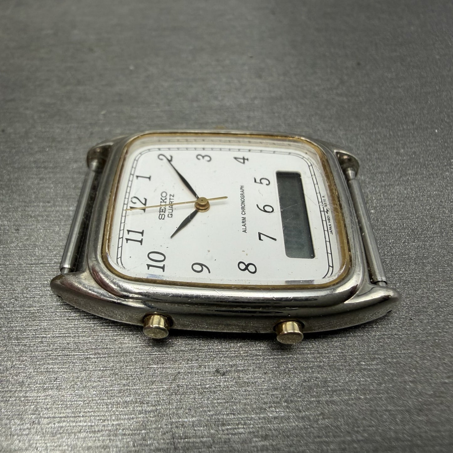 Seiko Analog Digital Watch Men 29mm White Dial Silver Tone Alarm Chrono PARTS4