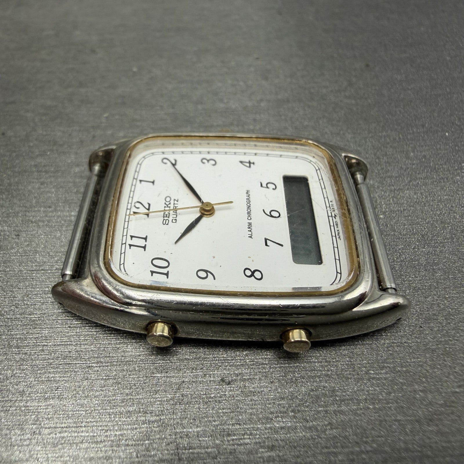 Seiko Analog Digital Watch Men 29mm White Dial Silver Tone Alarm Chrono PARTS4