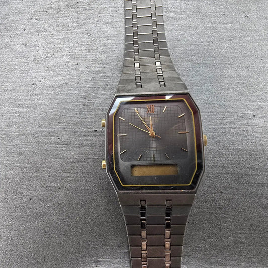 Seiko Watch Men 29mm Black Analog Digital Alarm Chronograph H601 PARTS Vintage0
