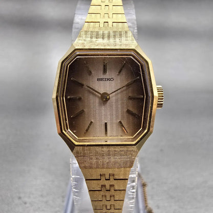 Seiko Watch Women 19mm Brown Dial Gold Tone Rectangle 1100-4899 Manual Wind VTG0