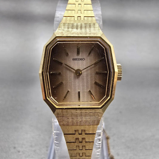 Seiko Watch Women 19mm Brown Dial Gold Tone Rectangle 1100-4899 Manual Wind VTG0