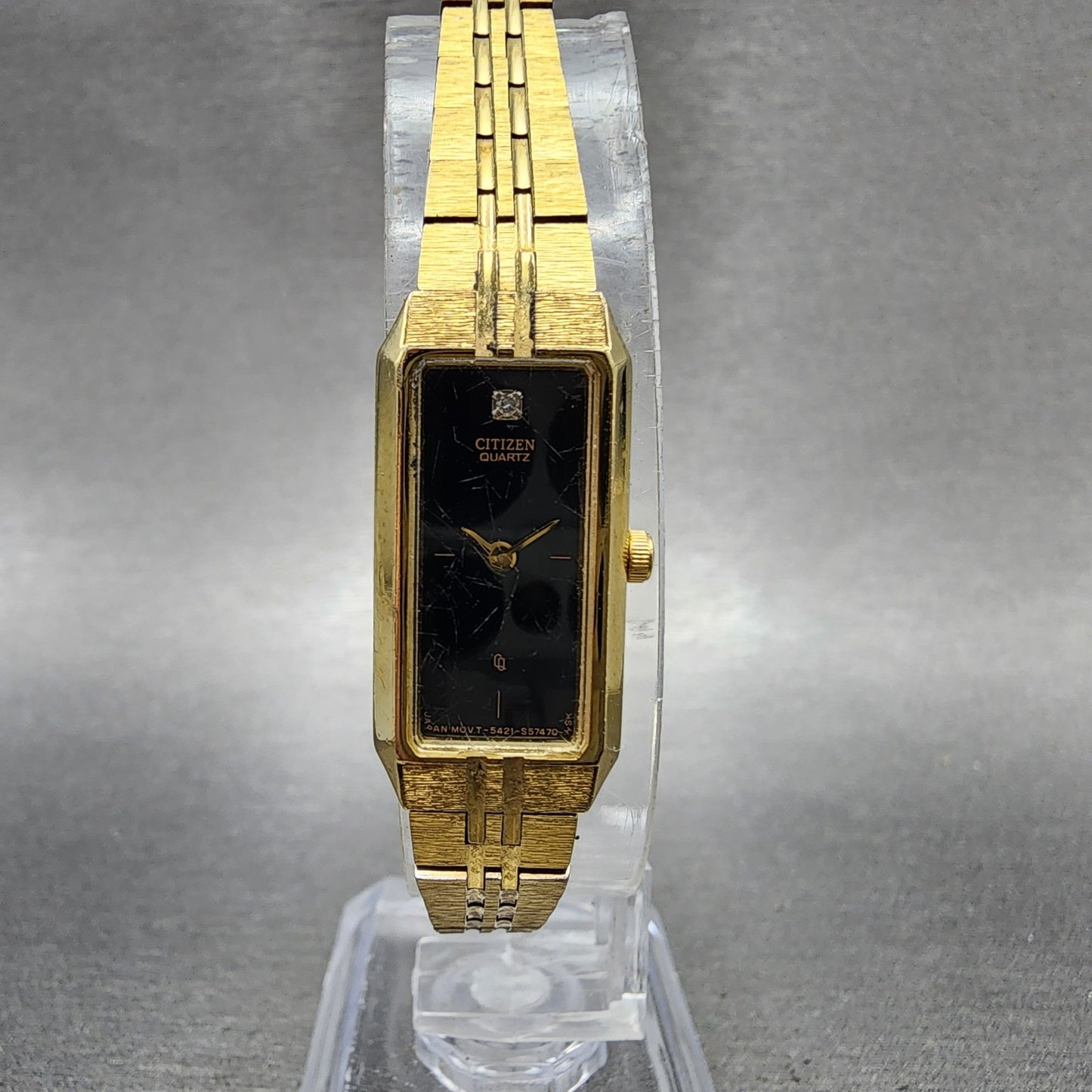 Citizen Tank Watch Women 13mm Black Dial Gold Tone Rectangle 5421S18523 New Bat0