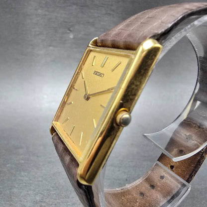 Seiko Tank Watch Men 25mm Champagne Dial Gold Tone Rectangle V700-5K30 New Batt2